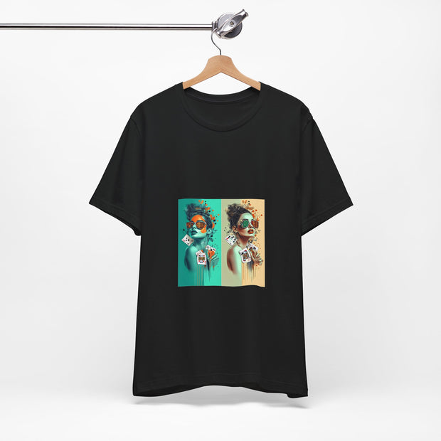 Dual Deal - Women's Playful Poker Double Graphic T-Shirt | PokerCircle Design Studio