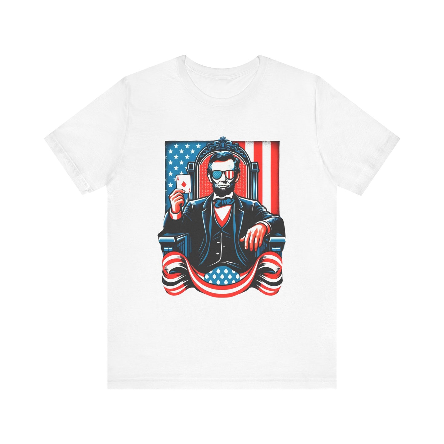 Abraham Lincoln Independence Day Poker T-Shirt - Funny Tee for Poker Lovers, Patriotic Gift, Unique American Poker Apparel - PokerCircle Design Studio