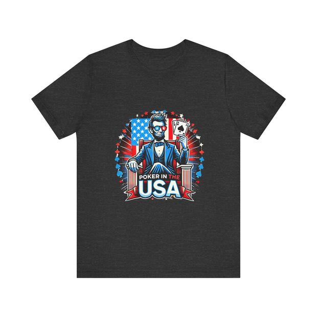 Abraham Lincoln Independence Day Poker Player T-Shirt - Funny Tee for Poker Lovers, Patriotic Gift, Unique Casino Apparel - PokerCircle Design Studio