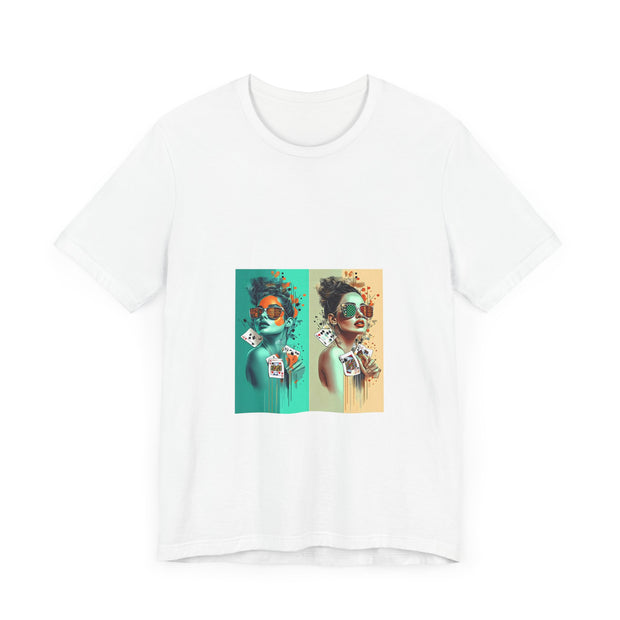 Dual Deal - Women's Playful Poker Double Graphic T-Shirt | PokerCircle Design Studio