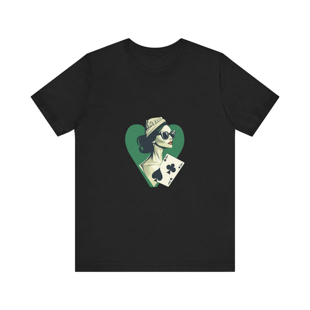 Lucky Clover - Women's Poker Queen of Clubs Graphic T-Shirt | PokerCircle Design Studio