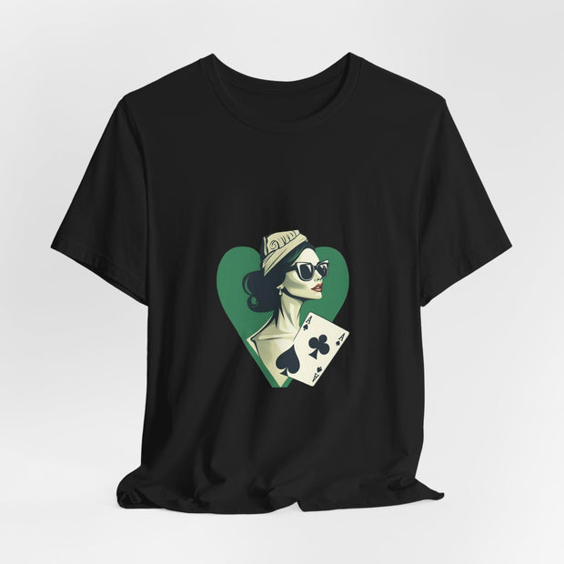 Lucky Clover - Women's Poker Queen of Clubs Graphic T-Shirt | PokerCircle Design Studio