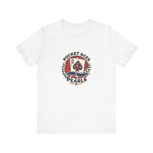 Pocket Aces & Pearls Retro Pop Art Poker T-Shirt - Funny Tee for Poker Lovers, Ideal Gift, Unique Design - PokerCircle Design Studio