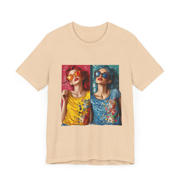 Double Trouble - Women's Vibrant Poker Art Graphic T-Shirt | PokerCircle Design Studio