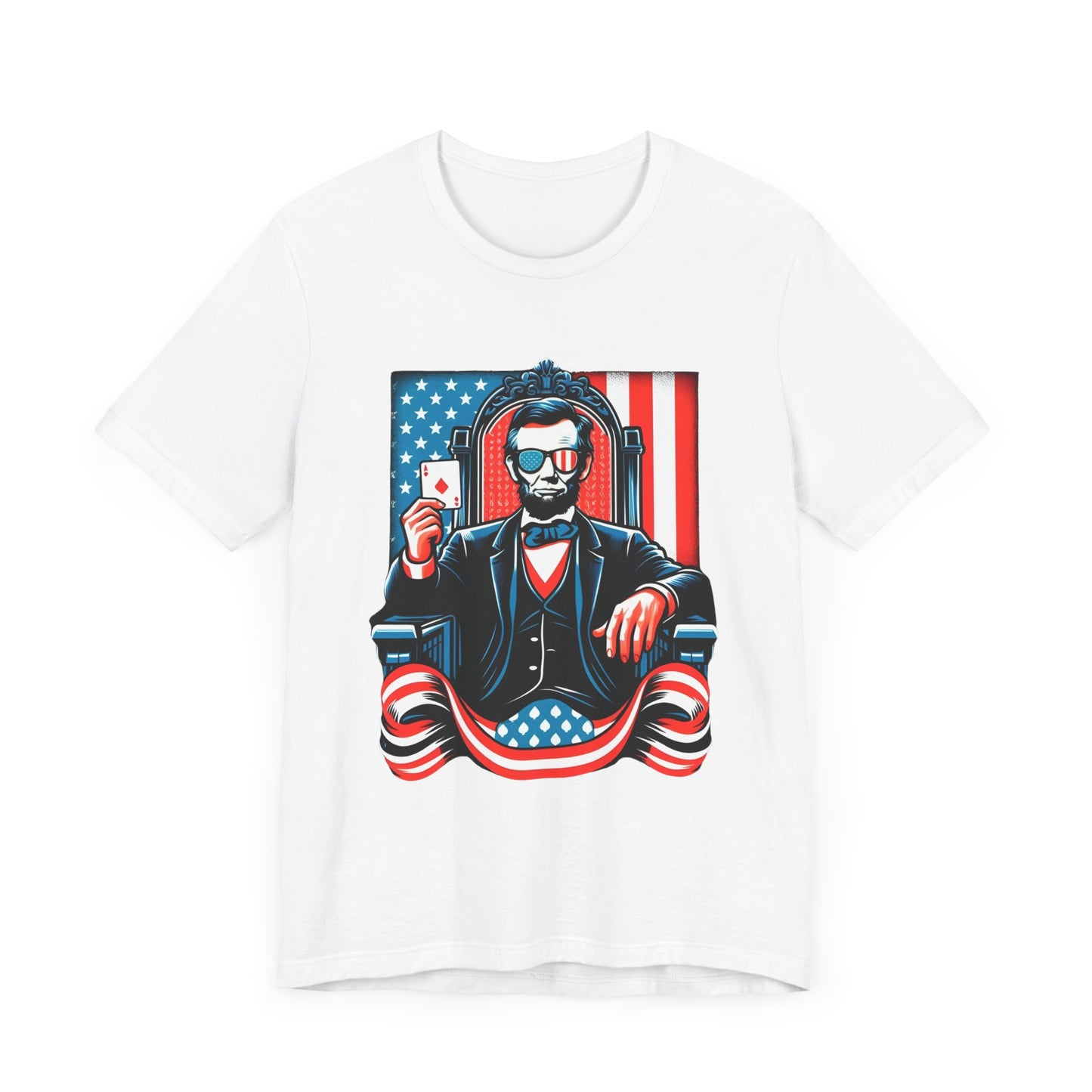 Abraham Lincoln Independence Day Poker T-Shirt - Funny Tee for Poker Lovers, Patriotic Gift, Unique American Poker Apparel - PokerCircle Design Studio