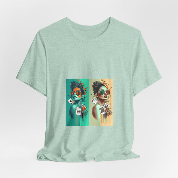 Dual Deal - Women's Playful Poker Double Graphic T-Shirt | PokerCircle Design Studio