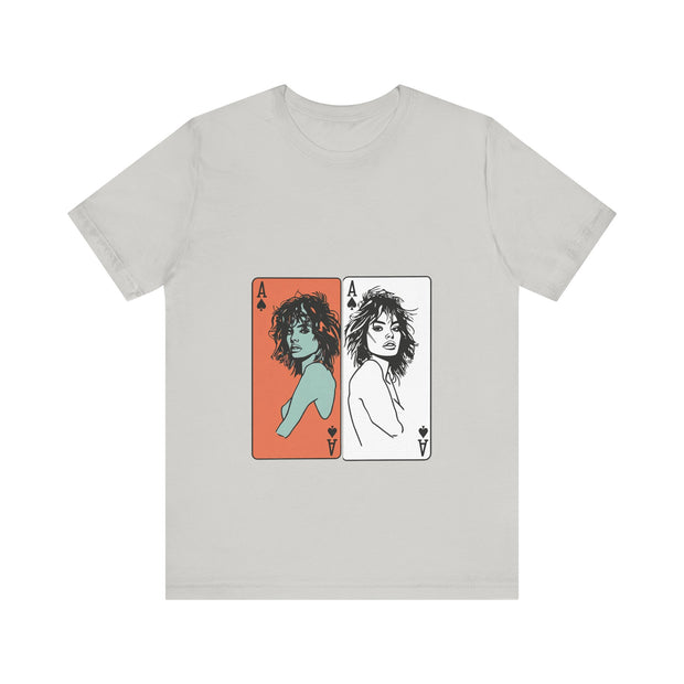 Dual Aces - Women's Poker Queen Playing Card Graphic T-Shirt | PokerCircle Design Studio