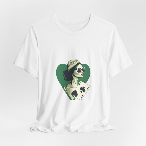 Lucky Clover - Women's Poker Queen of Clubs Graphic T-Shirt | PokerCircle Design Studio