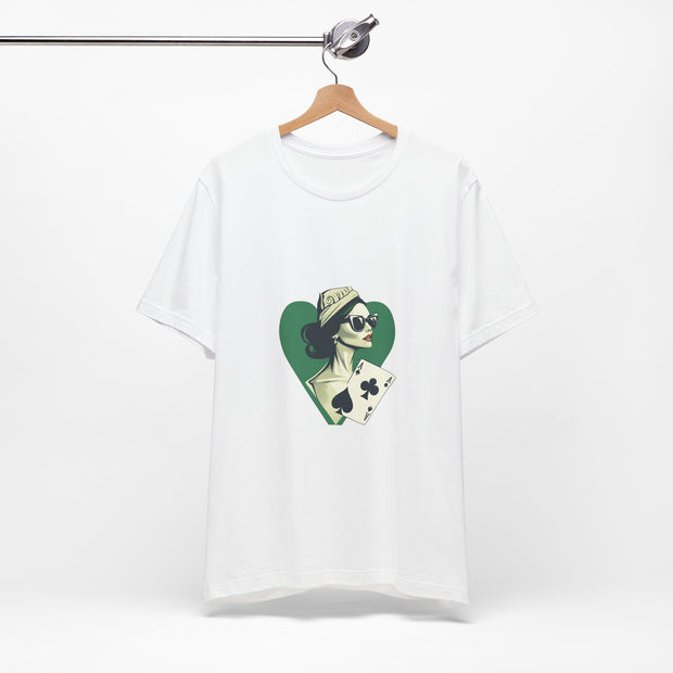 Lucky Clover - Women's Poker Queen of Clubs Graphic T-Shirt | PokerCircle Design Studio