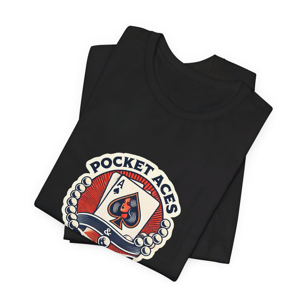 Pocket Aces & Pearls Retro Pop Art Poker T-Shirt - Funny Tee for Poker Lovers, Ideal Gift, Unique Design - PokerCircle Design Studio