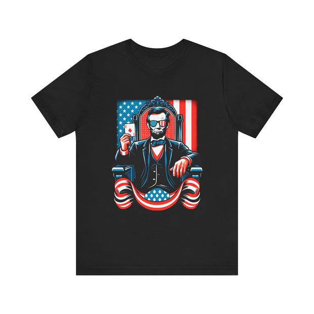 Abraham Lincoln Independence Day Poker T-Shirt - Funny Tee for Poker Lovers, Patriotic Gift, Unique American Poker Apparel - PokerCircle Design Studio