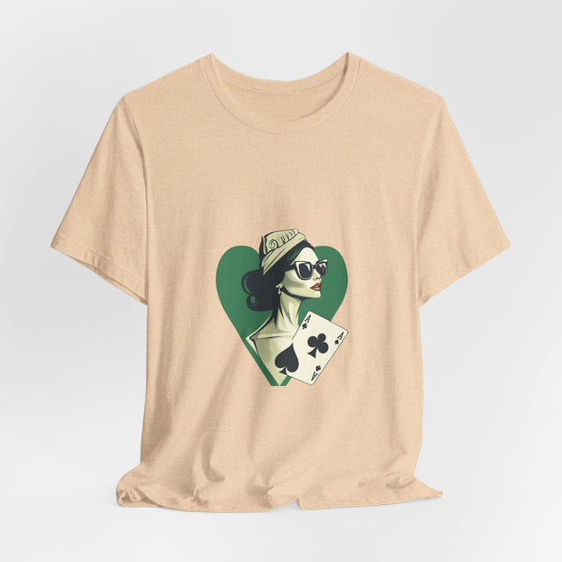 Lucky Clover - Women's Poker Queen of Clubs Graphic T-Shirt | PokerCircle Design Studio