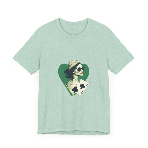 Lucky Clover - Women's Poker Queen of Clubs Graphic T-Shirt | PokerCircle Design Studio