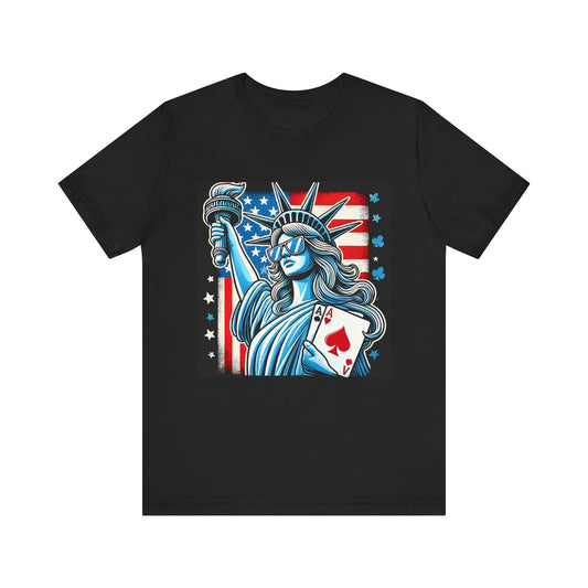 Statue of Liberty Since 1776 Poker T-Shirt - Funny Tee for Poker Lovers, Patriotic Gift, Unique Casino Apparel - PokerCircle Design Studio