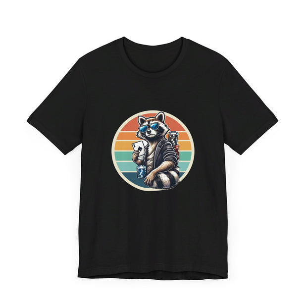 Quirky Poker T-Shirt – 'Cool Poker Raccoon' Tee for Clever and Cunning Players