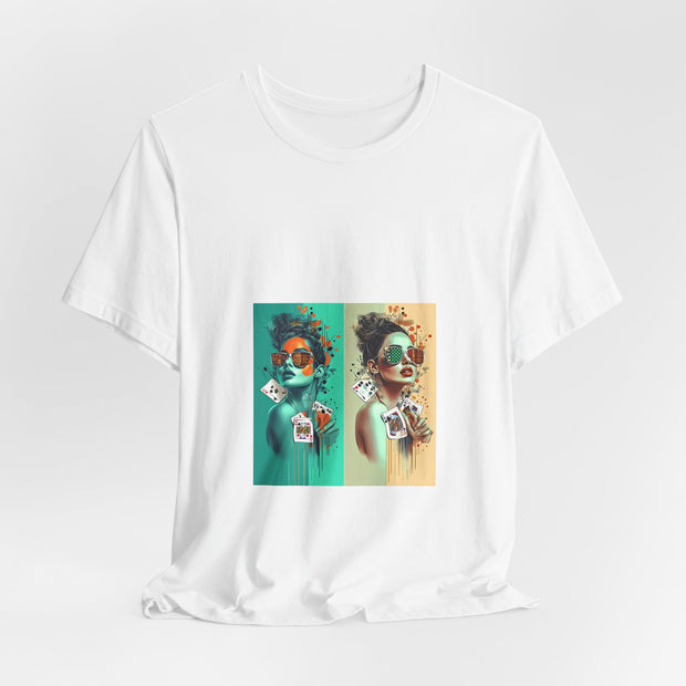 Dual Deal - Women's Playful Poker Double Graphic T-Shirt | PokerCircle Design Studio