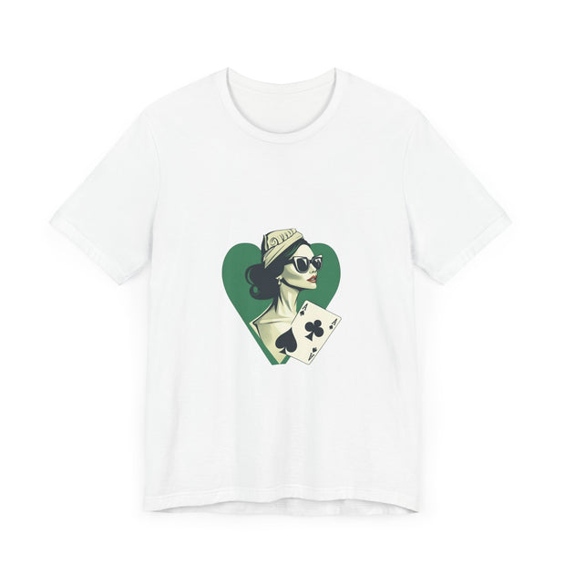 Lucky Clover - Women's Poker Queen of Clubs Graphic T-Shirt | PokerCircle Design Studio