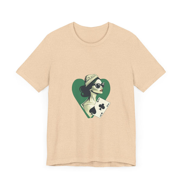 Lucky Clover - Women's Poker Queen of Clubs Graphic T-Shirt | PokerCircle Design Studio