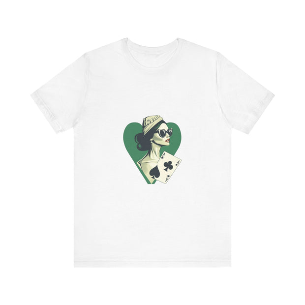 Lucky Clover - Women's Poker Queen of Clubs Graphic T-Shirt | PokerCircle Design Studio