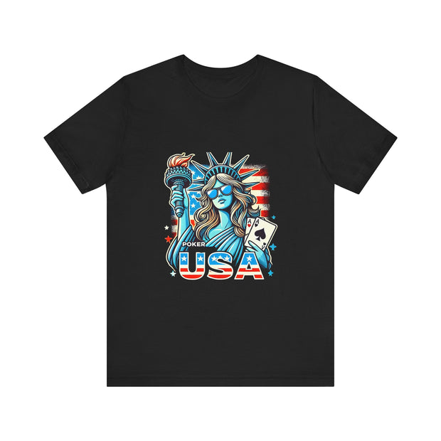 Statue of Liberty Poker USA Independence Day Poker Tee - Funny T-Shirt for Poker Lovers, Patriotic Gift, Unique Casino Apparel - PokerCircle Design Studio