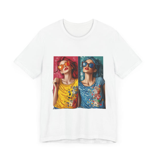 Double Trouble - Women's Vibrant Poker Art Graphic T-Shirt | PokerCircle Design Studio